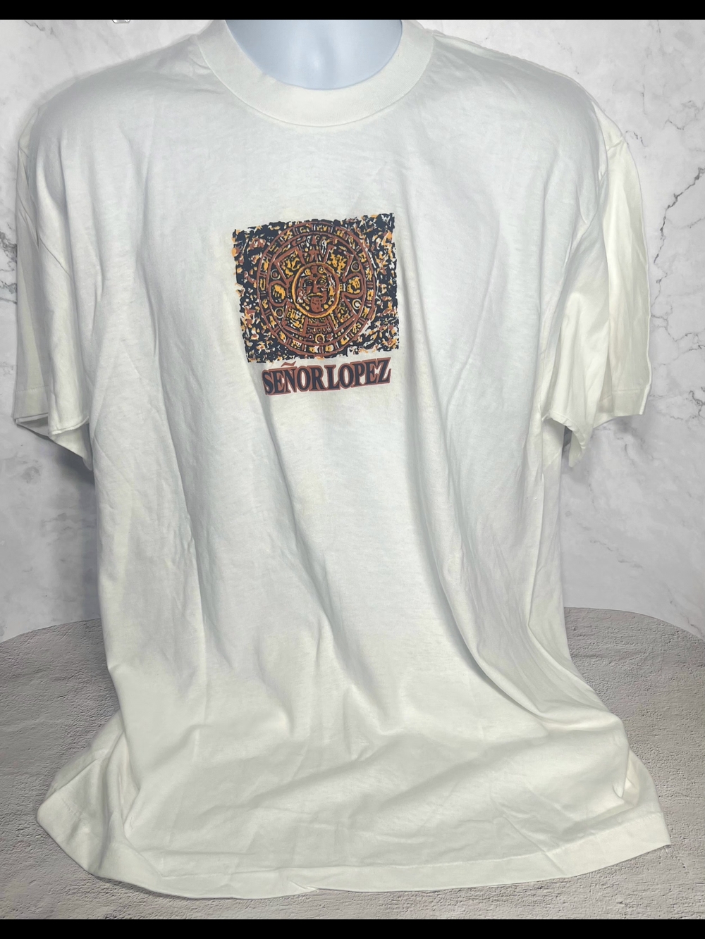 Señor Lopez White Graphic Tee with Aztec Medallion